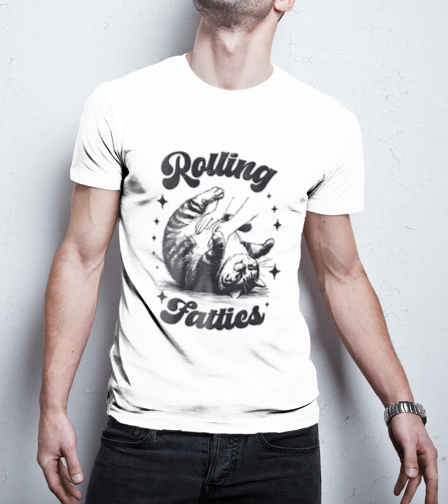 Rolling Fatties Chubby Tabby Cat Belly Rub Stars Line T-Shirt