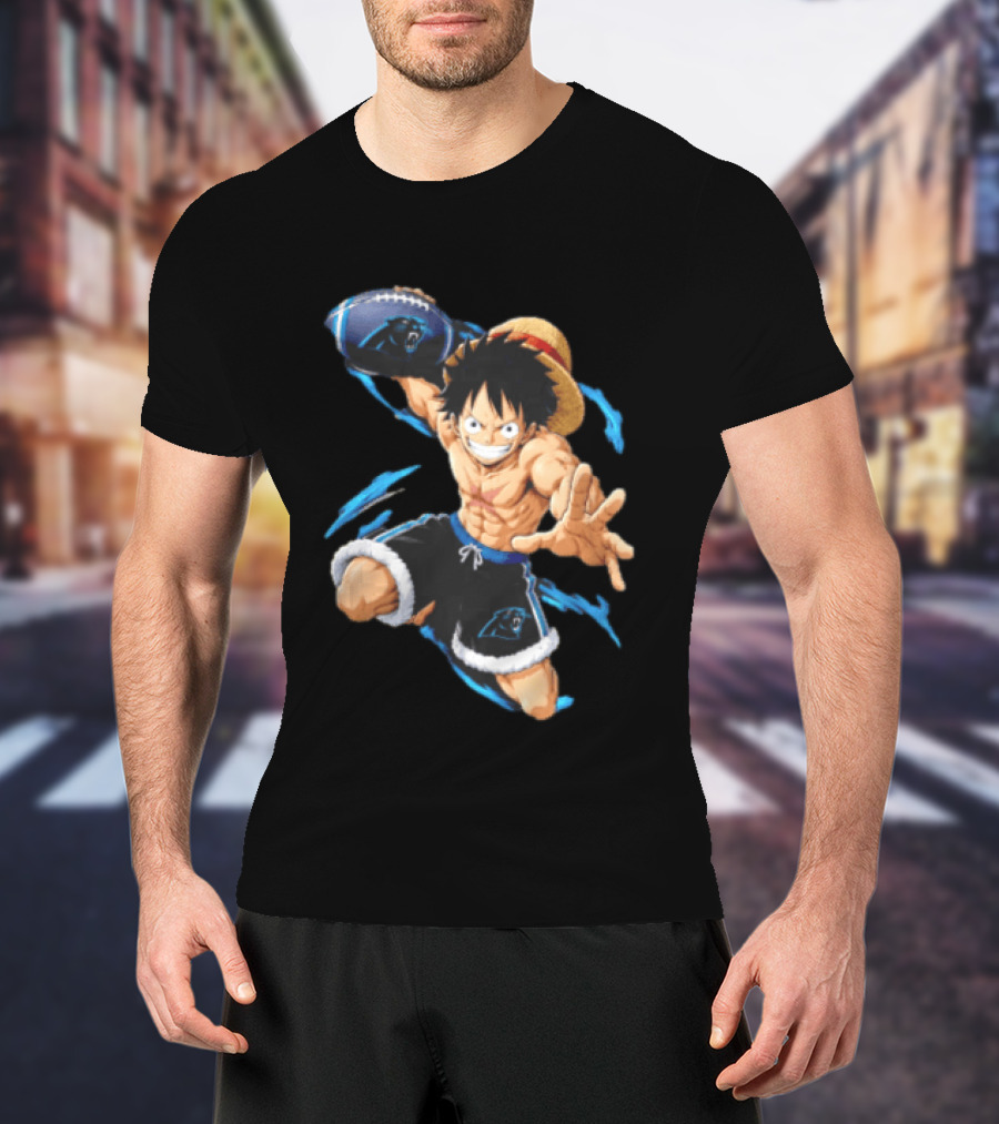Carolina Panthers Anime Character Holding Football Blue Swirls T-Shirt