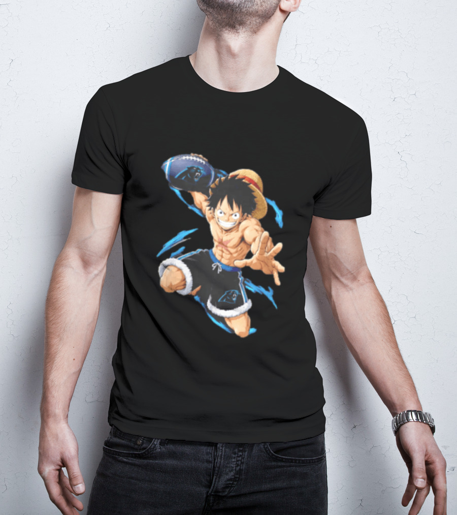 Carolina Panthers Anime Character Holding Football Blue Swirls T-Shirt