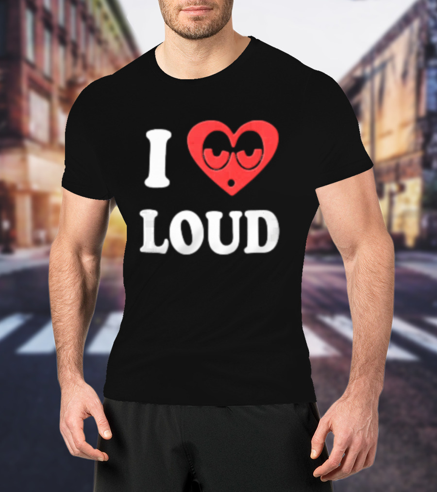 I Love Loud Red Heart Droopy Eyes Cartoon T-Shirt