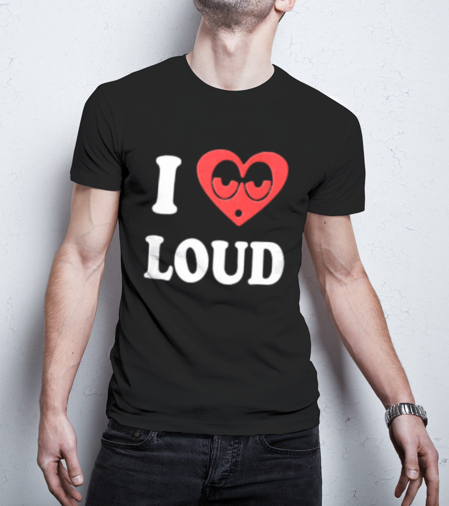 I Love Loud Red Heart Droopy Eyes Cartoon T-Shirt