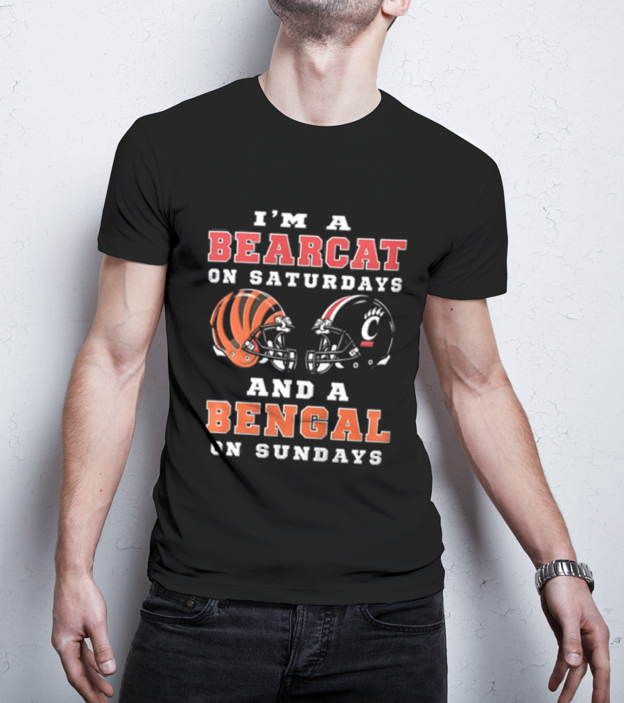 I'm A Bearcat On Saturdays And A Bengal On Sundays Football Helmet T-Shirt