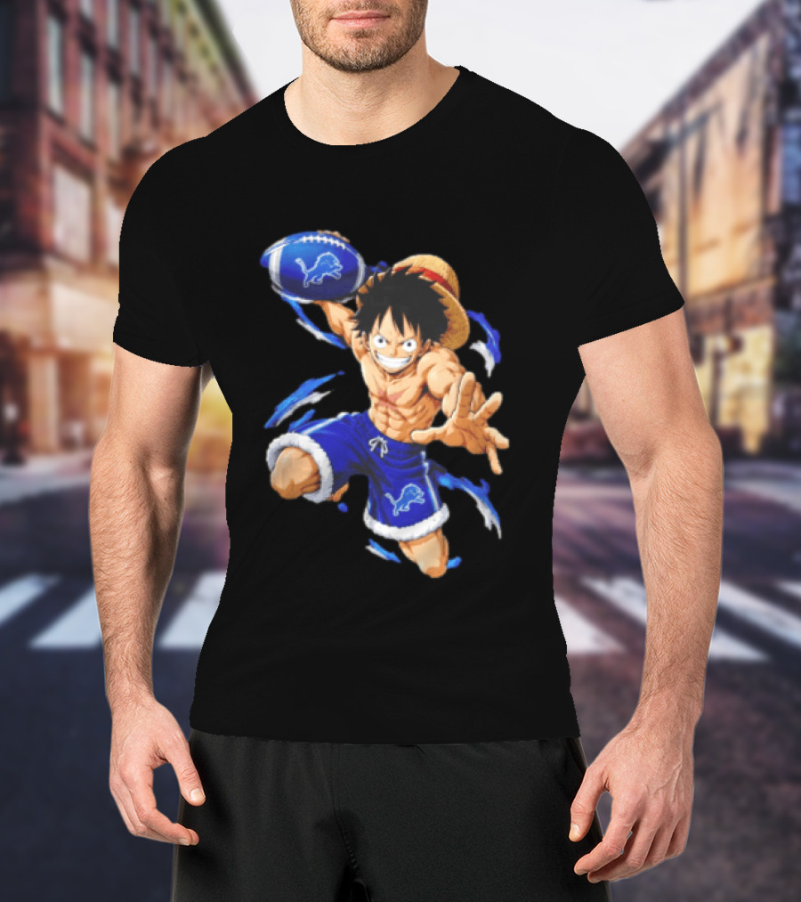 Detroit Lions Luffy Anime Football Action Pose T-Shirt