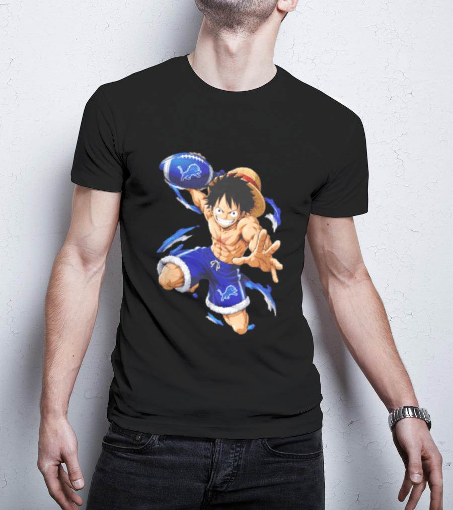 Detroit Lions Luffy Anime Football Action Pose T-Shirt