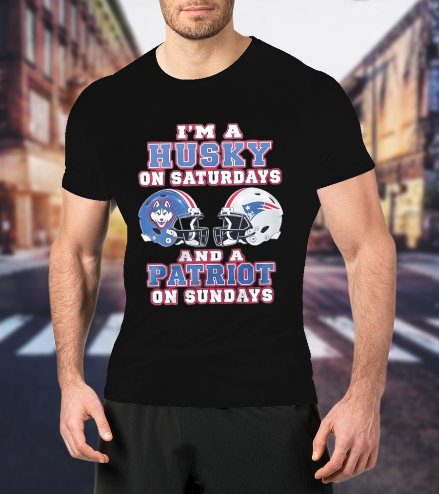 I'm A Husky On Saturdays And A Patriot On Sundays Football Helmets T-Shirt