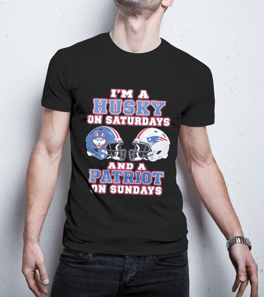 I'm A Husky On Saturdays And A Patriot On Sundays Football Helmets T-Shirt