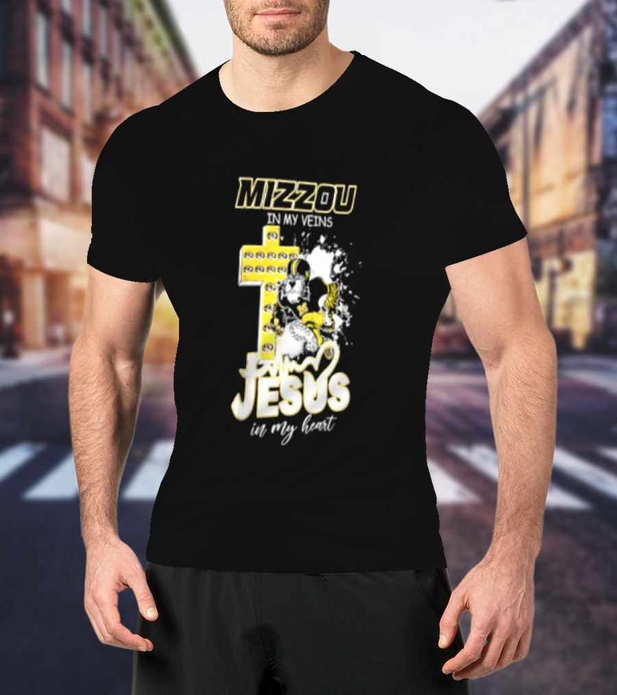 Mizzou In My Veins Jesus In My Heart University Of Missouri Tiger Cross T-Shirt