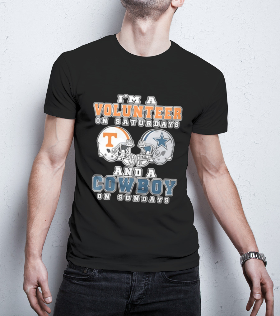 Volunteer On Saturdays Cowboy On Sundays Tennessee Dallas Football Helmets T-Shirt