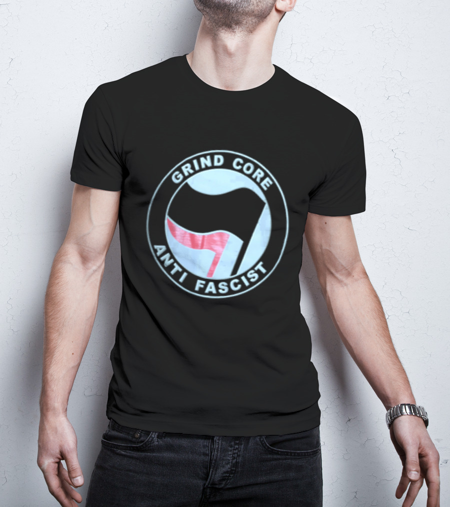 Grind Core Anti Fascist Antifa Red Black Flags T-Shirt