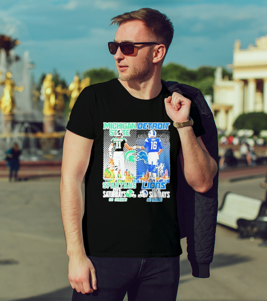 Michigan State Spartans Saturdays Go Green Detroit Lions Sundays Go Lions T-Shirt