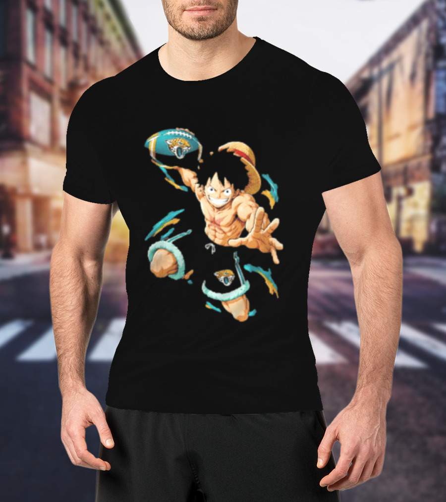 Jacksonville Jaguars Anime Character With Straw Hat Throwing Football T-Shirt