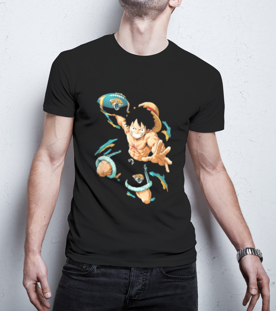 Jacksonville Jaguars Anime Character With Straw Hat Throwing Football T-Shirt