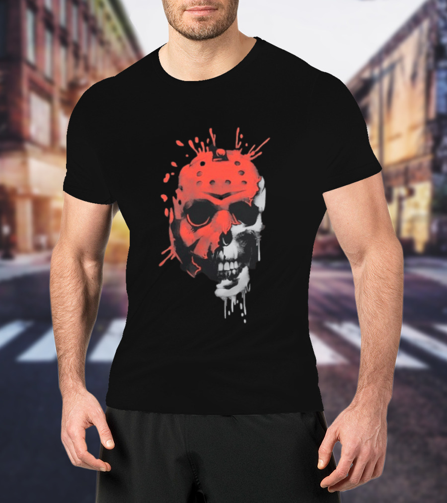 Jason Voorhees Unmasked Skull Horror Splatter T-Shirt