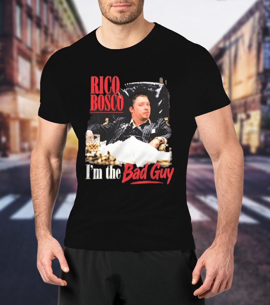 Rico Bosco I'm The Bad Guy Black Suit Reclining Chair Whiskey T-Shirt
