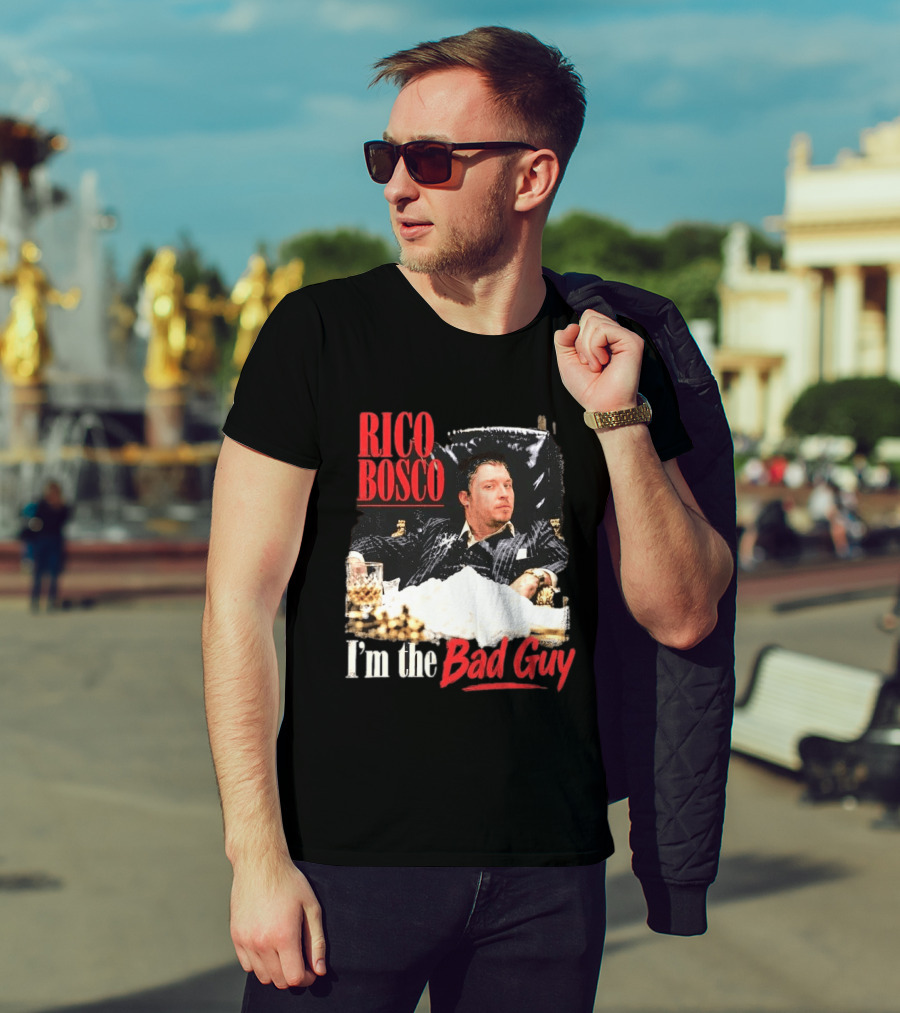 Rico Bosco I'm The Bad Guy Black Suit Reclining Chair Whiskey T-Shirt