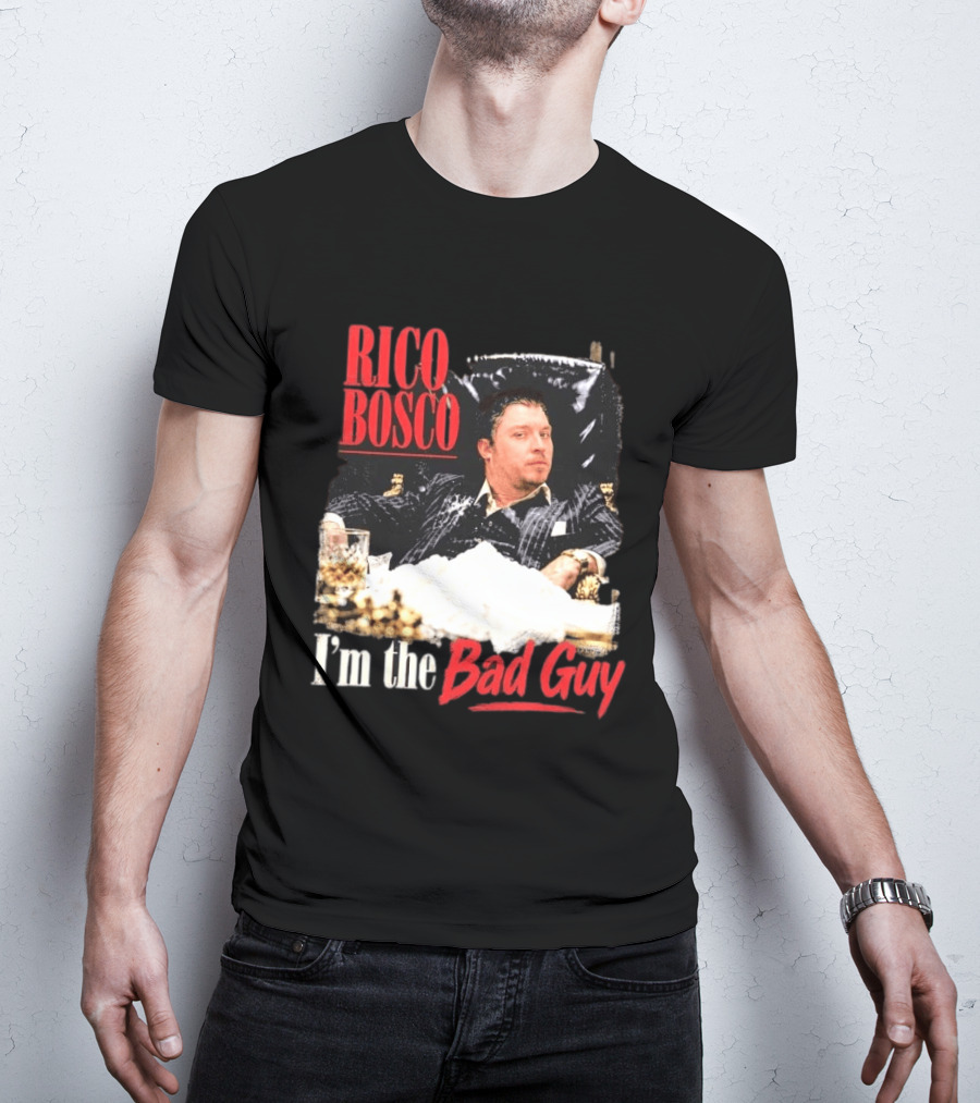 Rico Bosco I'm The Bad Guy Black Suit Reclining Chair Whiskey T-Shirt