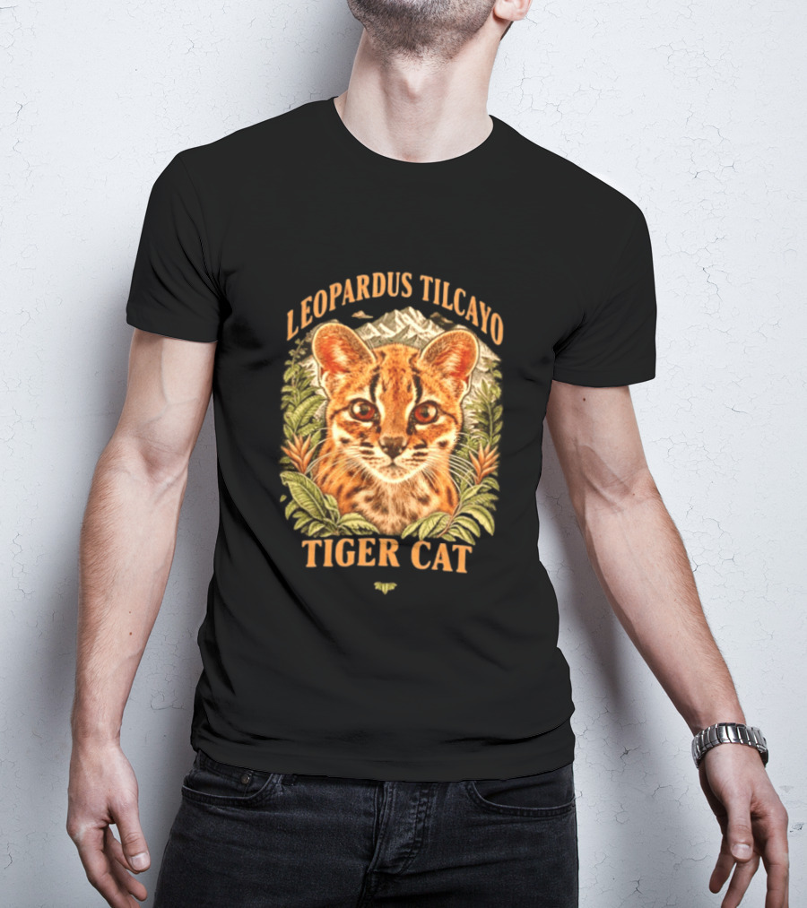 Leopardus Tilcayo Tiger Cat Wildlife Art With Foliage And Mountain T-Shirt