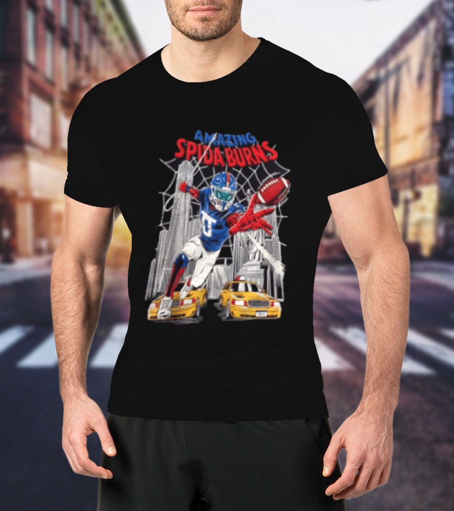 Amazing Spida Burns Football Player NYC Skyline Taxi Scene T-Shirt