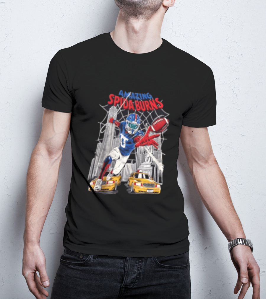 Amazing Spida Burns Football Player NYC Skyline Taxi Scene T-Shirt