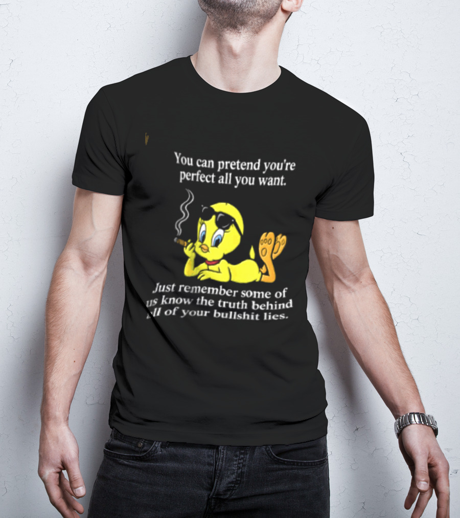 You Can Pretend Youre Perfect All You Want Just Remember Some Of Us Know The Truth Behind All Of Your Bullshit Lies Tweety Bird Smoking T-Shirt