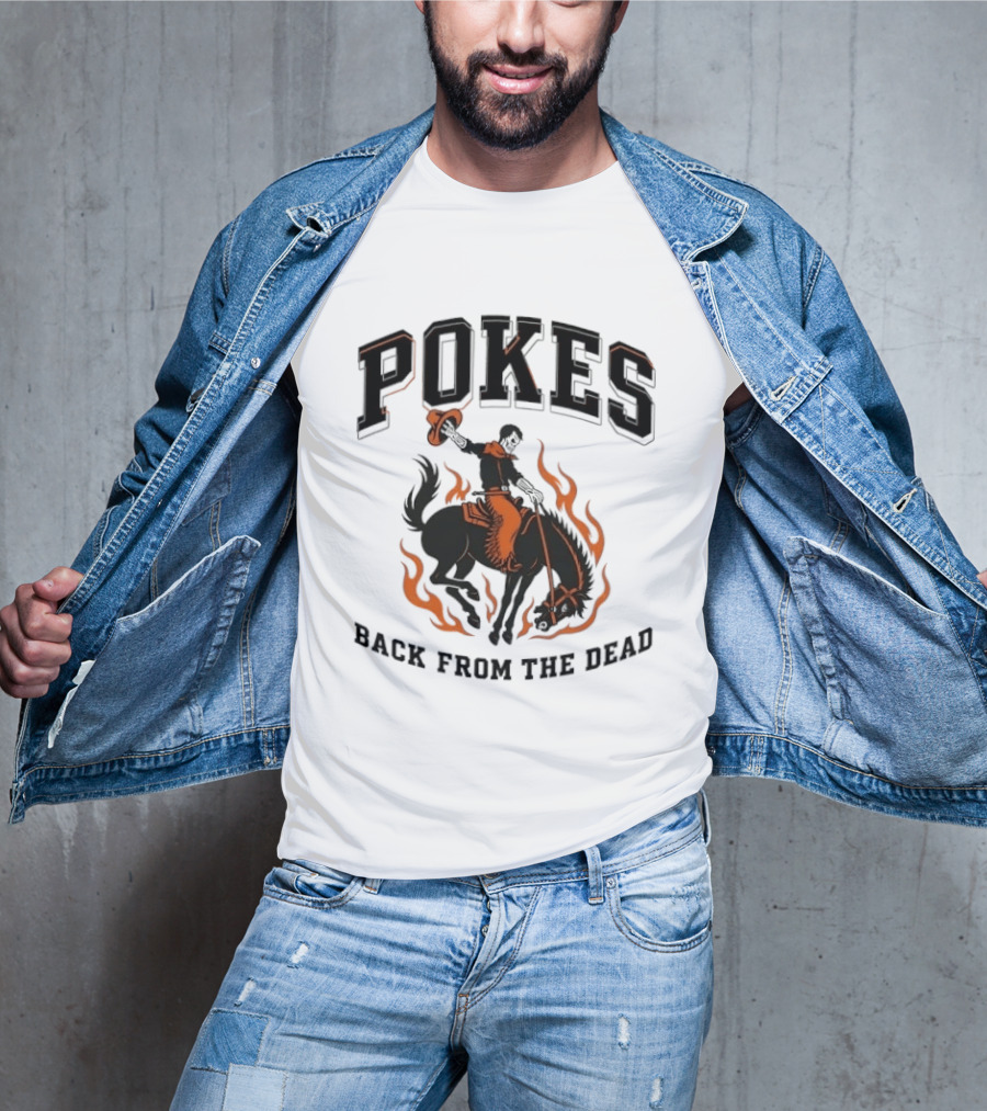 Pokes Back From The Dead Cowboy Riding Flaming Horse T-Shirt
