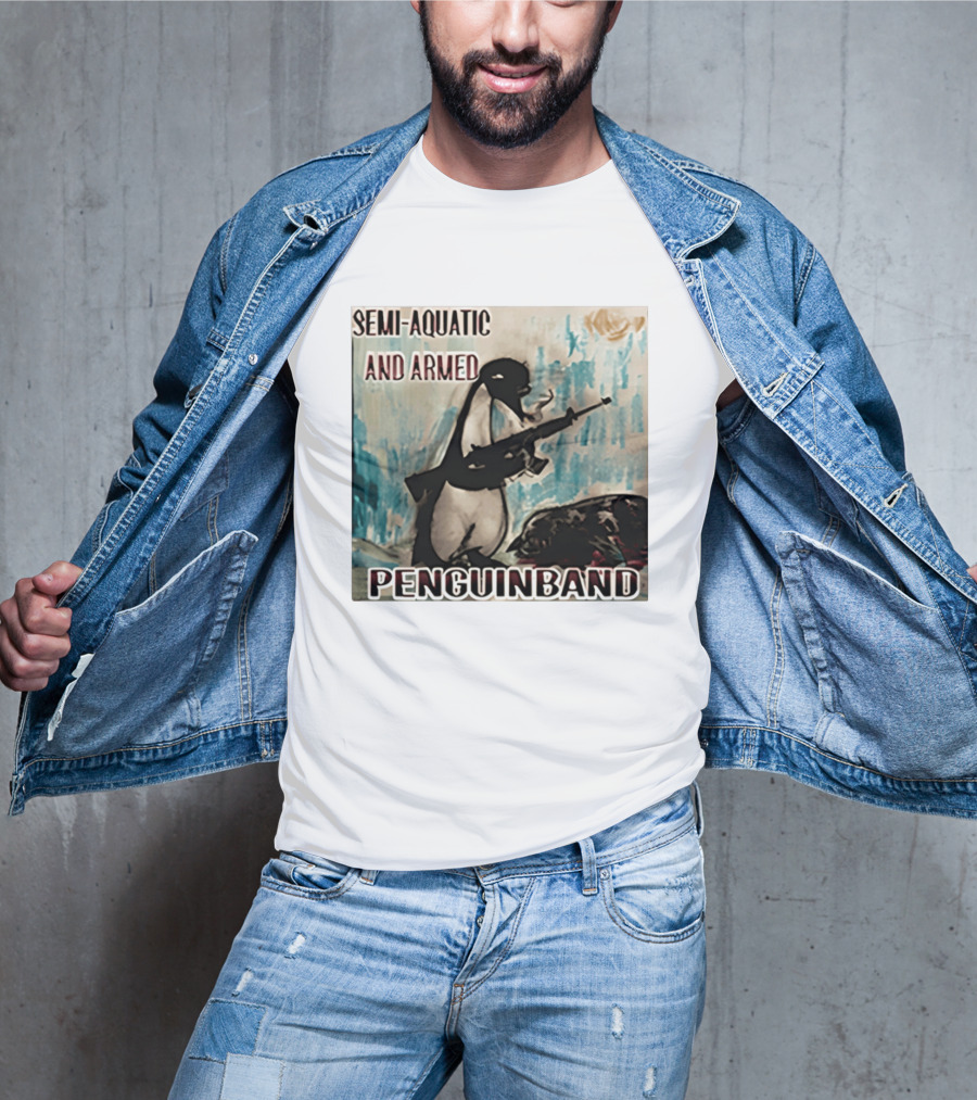 Semi Aquatic And Armed Penguin Band With Rifle T-Shirt