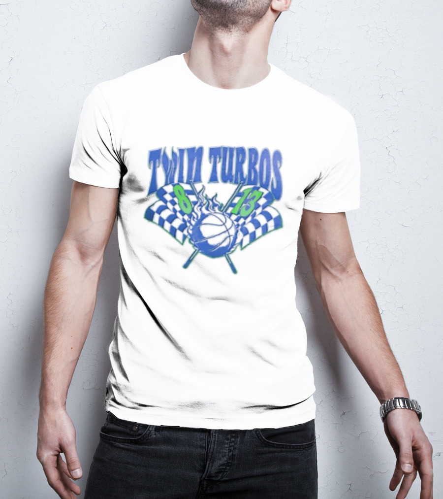 Twin Turbos 8 13 Basketball Checkered Flag Racing T-Shirt