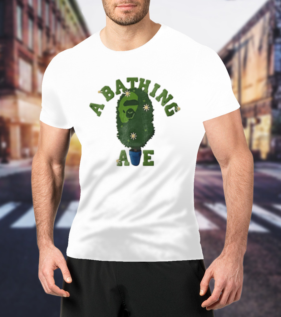 A Bathing Ape Topiary Bush Potted Blue Planter Yellow Flowers T-Shirt
