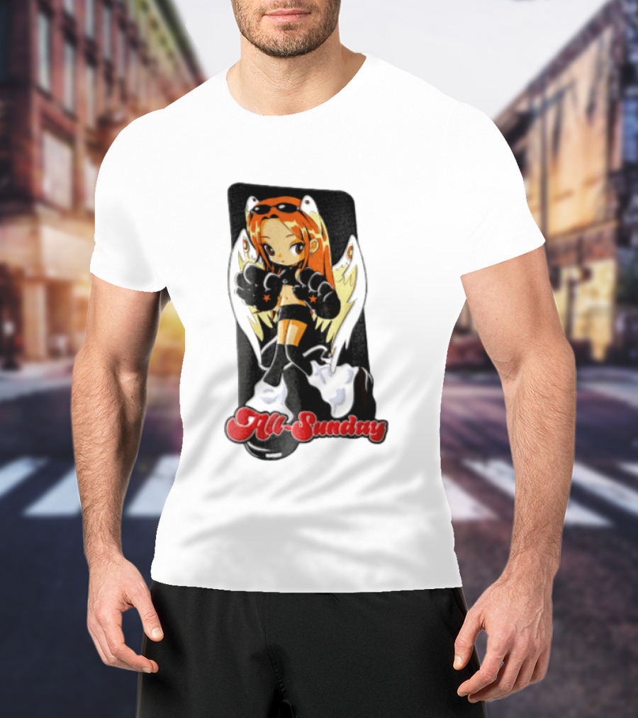 All Sunday Anime Girl With Angel Wings Paw Gloves And Platform Boots T-Shirt
