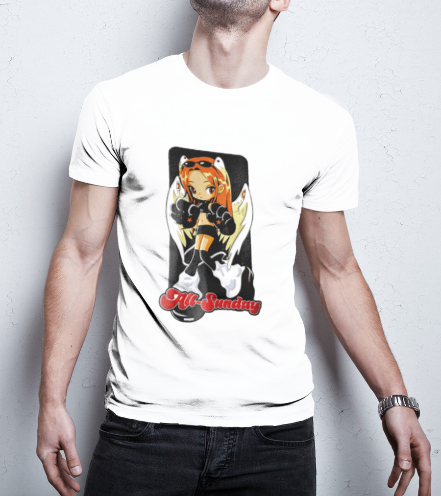 All Sunday Anime Girl With Angel Wings Paw Gloves And Platform Boots T-Shirt