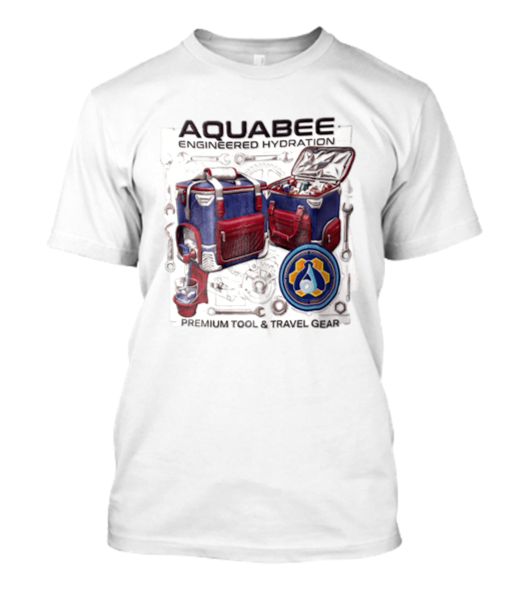 Aquabee Engineered Hydration Premium Tool And Travel Gear Cooler Blueprint T-Shirt