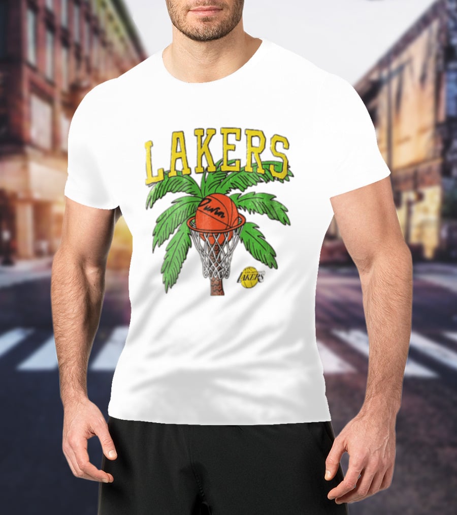 Lakers Palm Tree Basketball Hoop Distressed NBA T-Shirt