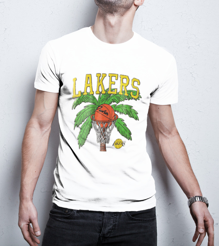 Lakers Palm Tree Basketball Hoop Distressed NBA T-Shirt