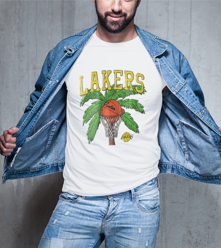 Lakers Palm Tree Basketball Hoop Distressed NBA T-Shirt