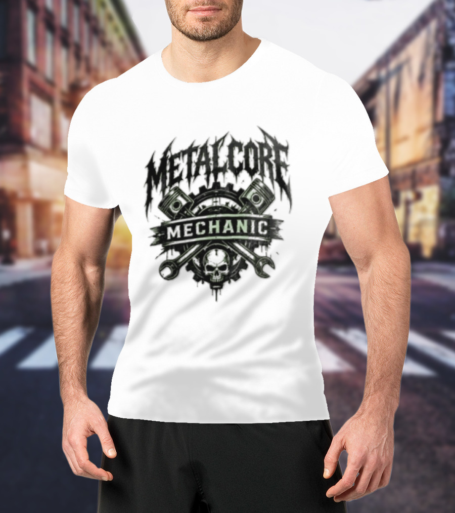 Metalcore Mechanic Skull Pistons Wrenches T-Shirt