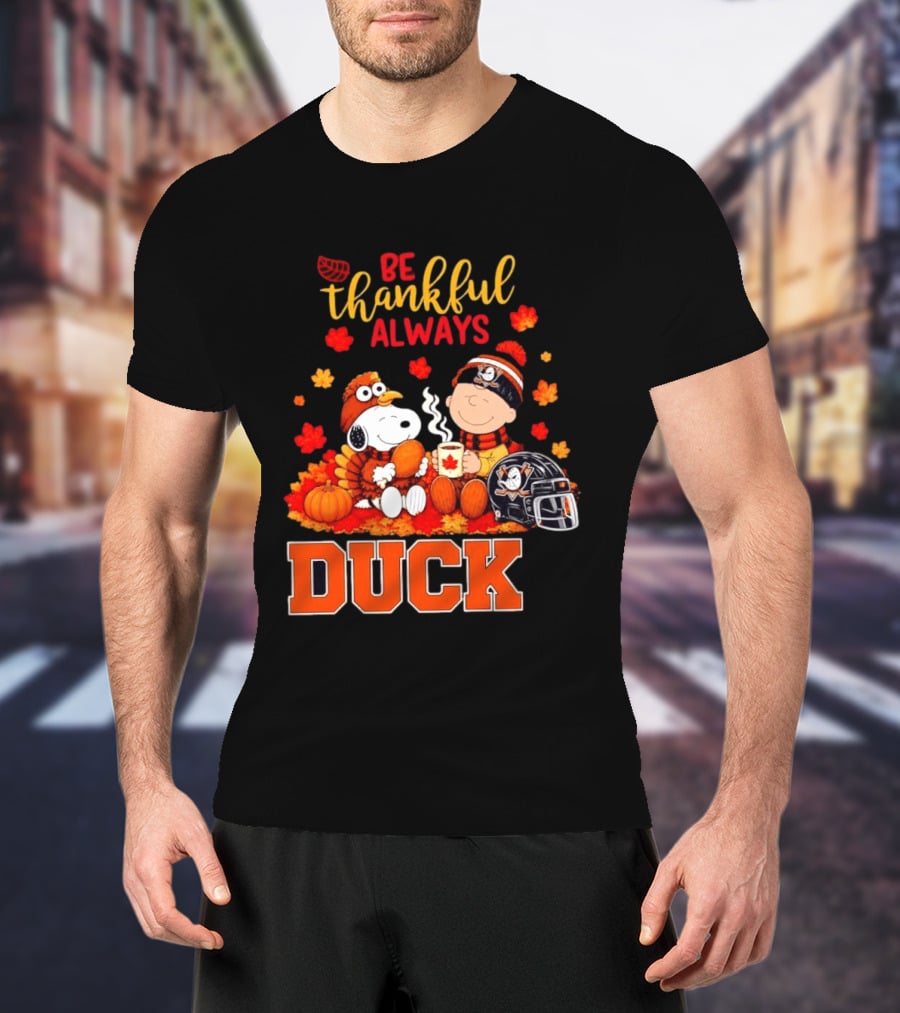 Be Thankful Always Snoopy Charlie Brown Ducks Fans Autumn Leaves T-Shirt
