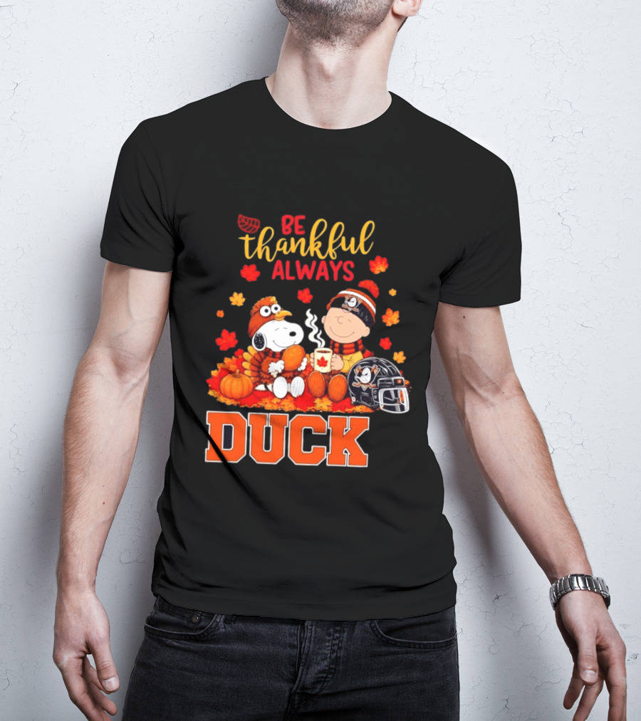 Be Thankful Always Snoopy Charlie Brown Ducks Fans Autumn Leaves T-Shirt