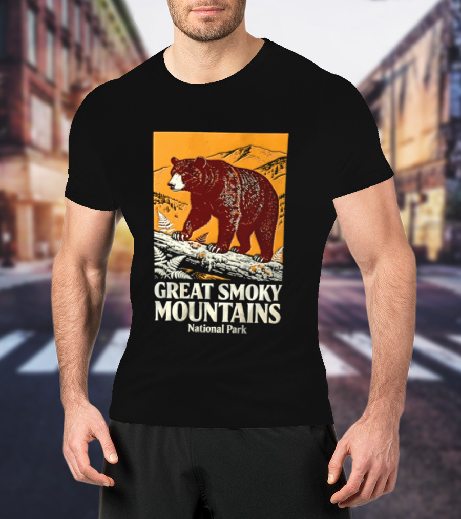 Great Smoky Mountains National Park Black Bear Walking On Log T-Shirt