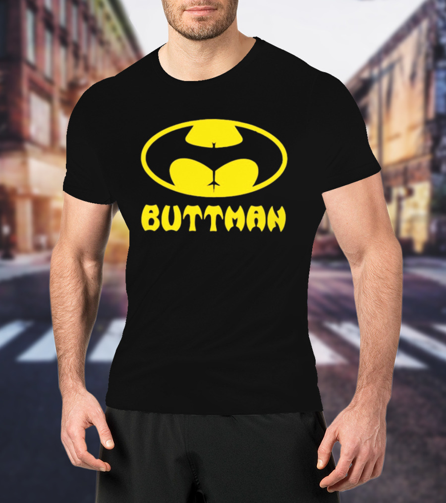 Buttman Batman Superhero Parody Yellow T-Shirt