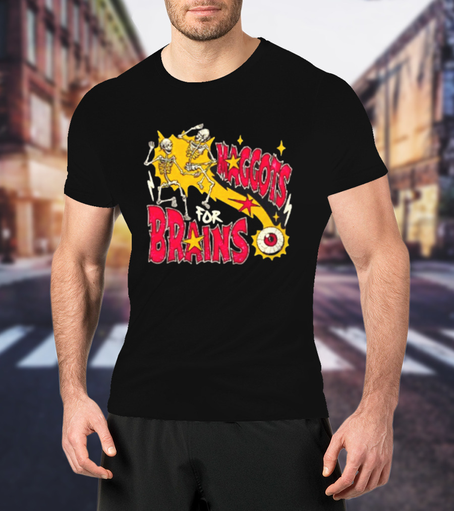Skeleton Dance Maggots For Brains Halloween Eyeball Stars T-Shirt