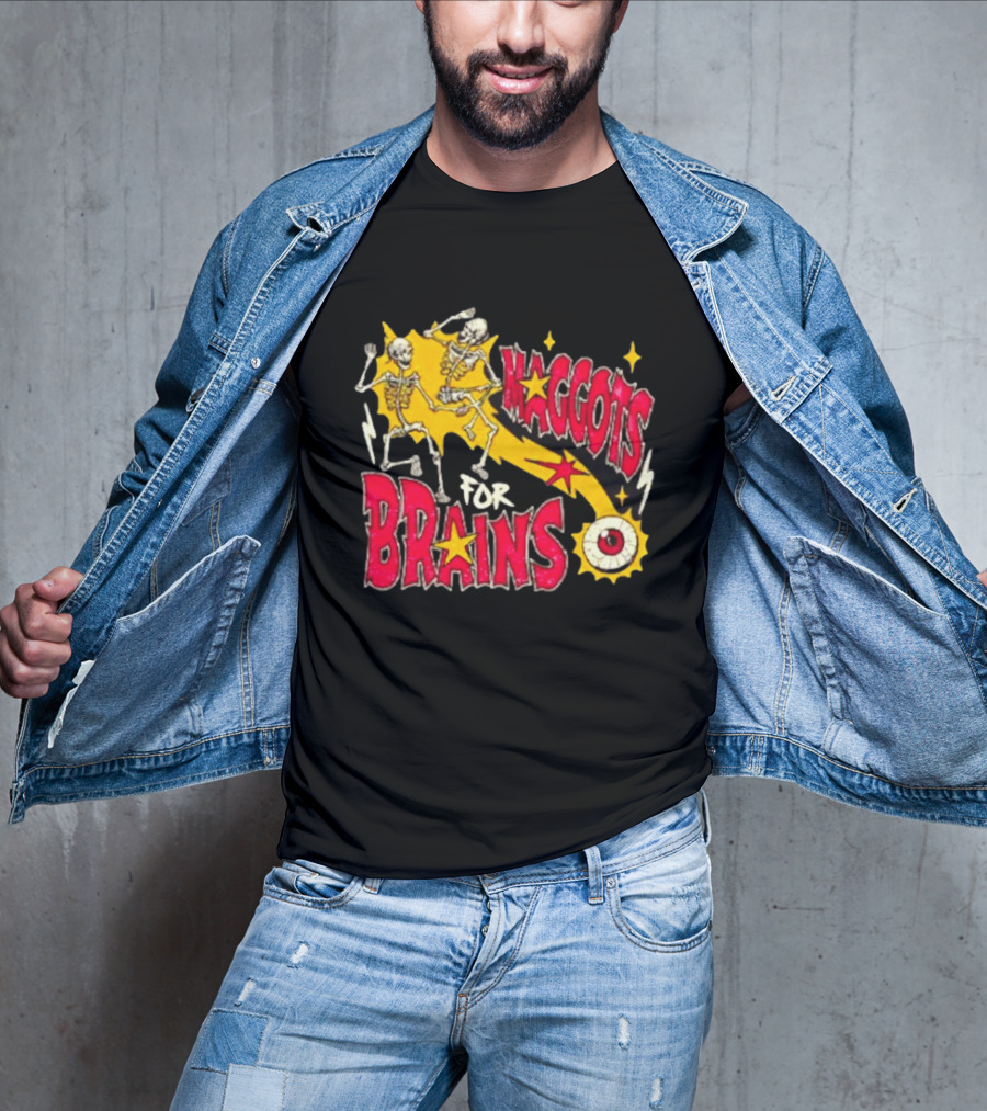 Skeleton Dance Maggots For Brains Halloween Eyeball Stars T-Shirt