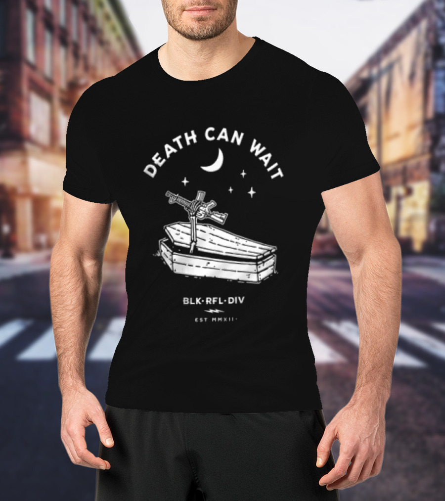 Death Can Wait Coffin Skeleton Hand BLK RFL DIV 2012 Moon Stars T-Shirt