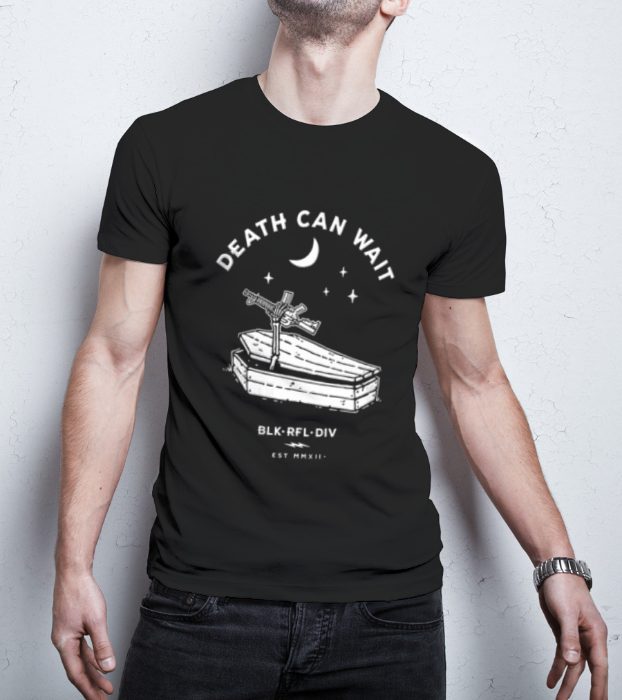 Death Can Wait Coffin Skeleton Hand BLK RFL DIV 2012 Moon Stars T-Shirt
