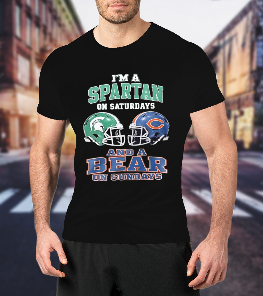 I'm A Spartan On Saturdays Bear Helmet Sundays T-Shirt