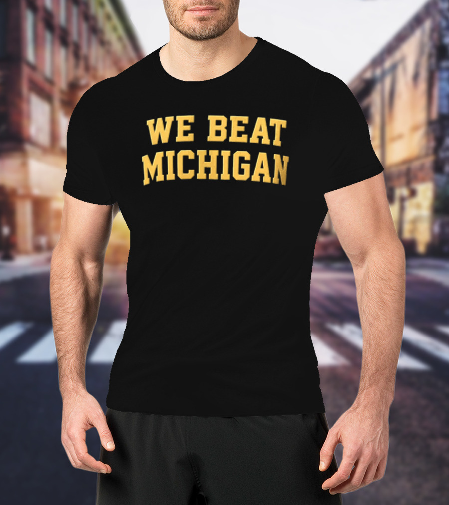 NCAA We Beat Michigan Yellow Varsity Lettering Brown T-Shirt