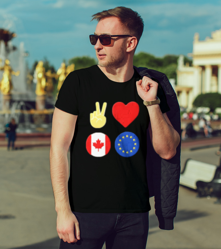 Peace Love Canada Flag European Union Circle Stars T-Shirt