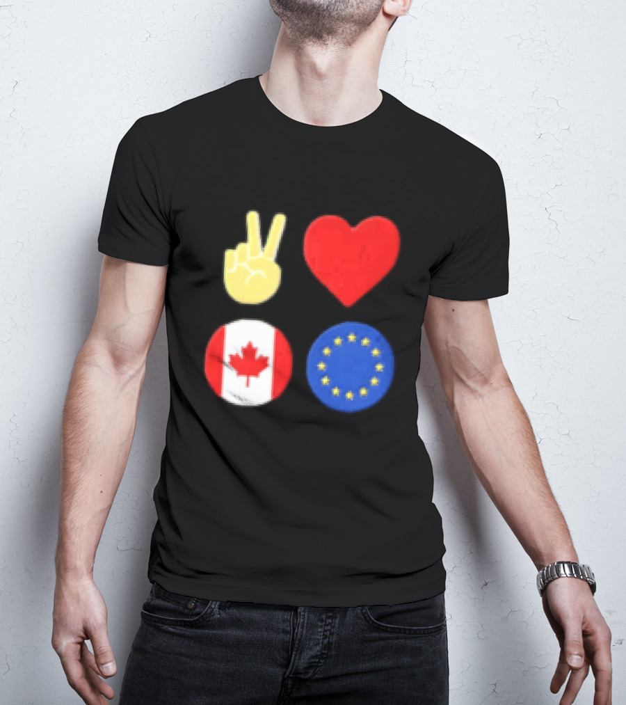 Peace Love Canada Flag European Union Circle Stars T-Shirt