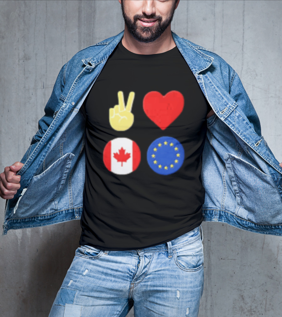 Peace Love Canada Flag European Union Circle Stars T-Shirt