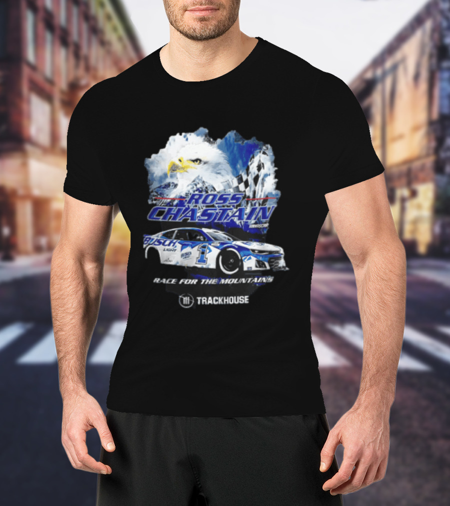 Ross Chastain Trackhouse Busch Light Race For The Mountains Eagle Checkered Flag Racing Car T-Shirt