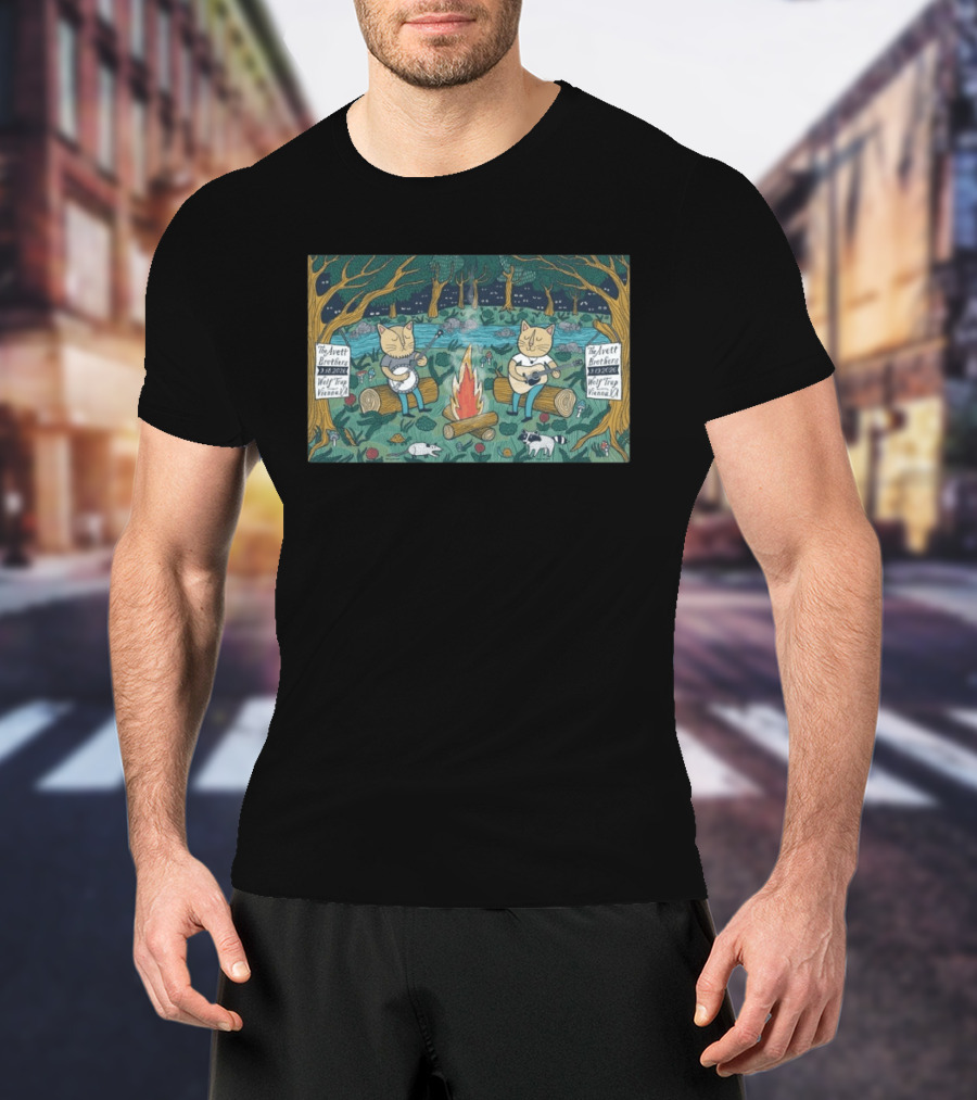 The Avett Brothers Wolf Trap Vienna 2026 Show Cats Playing Instruments Camping Scene T-Shirt